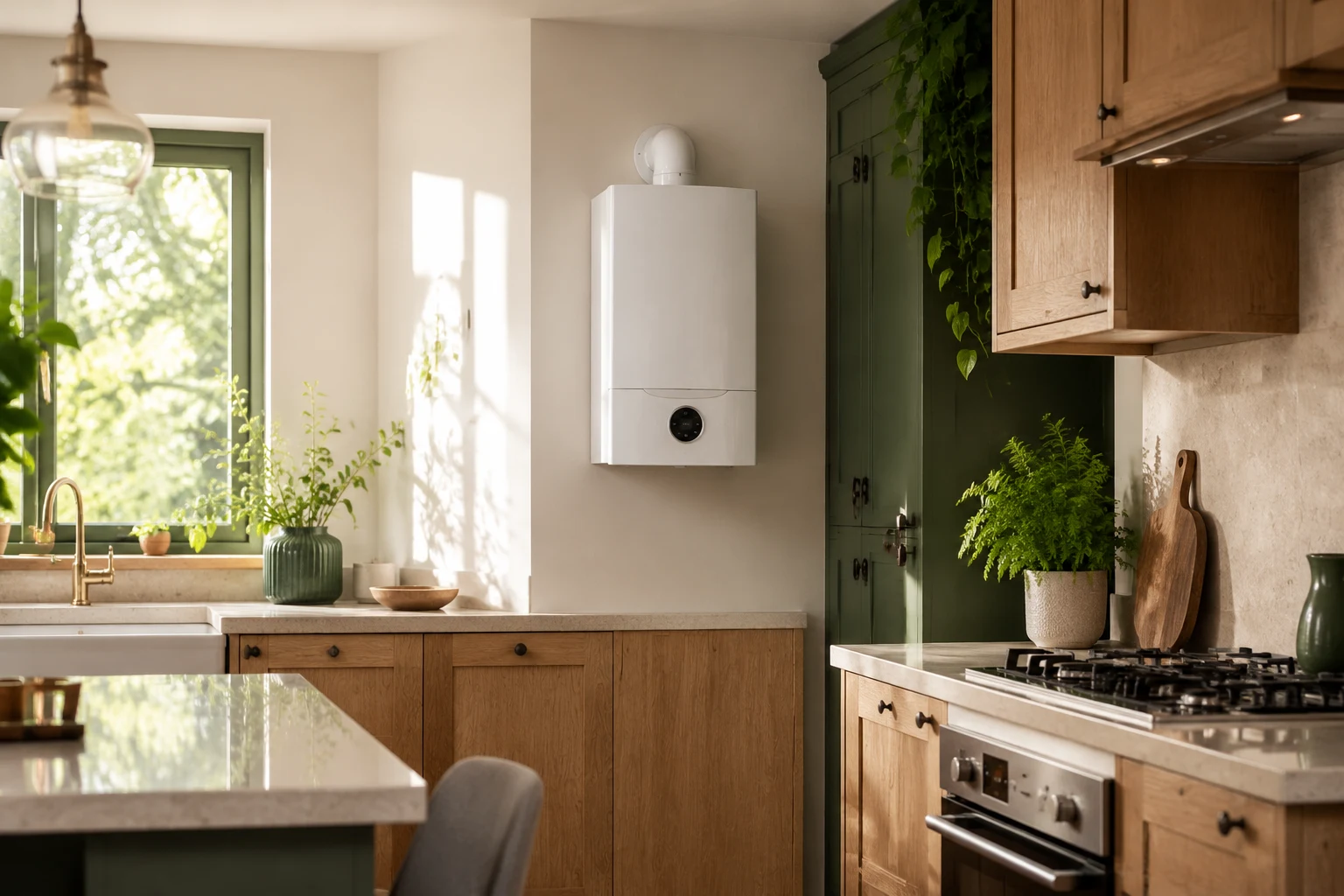 Contemporary kitchen with a wall-mounted boiler